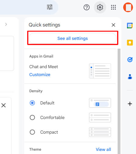 「Quick settings」の画面が表示されましたら「See all settings」をクリックします。